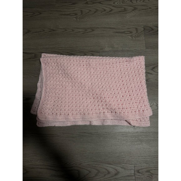 Handmade Crochet Baby Blanket Soft Pink Nursery Throw Blanket Cute Bedding - Picture 1 of 4